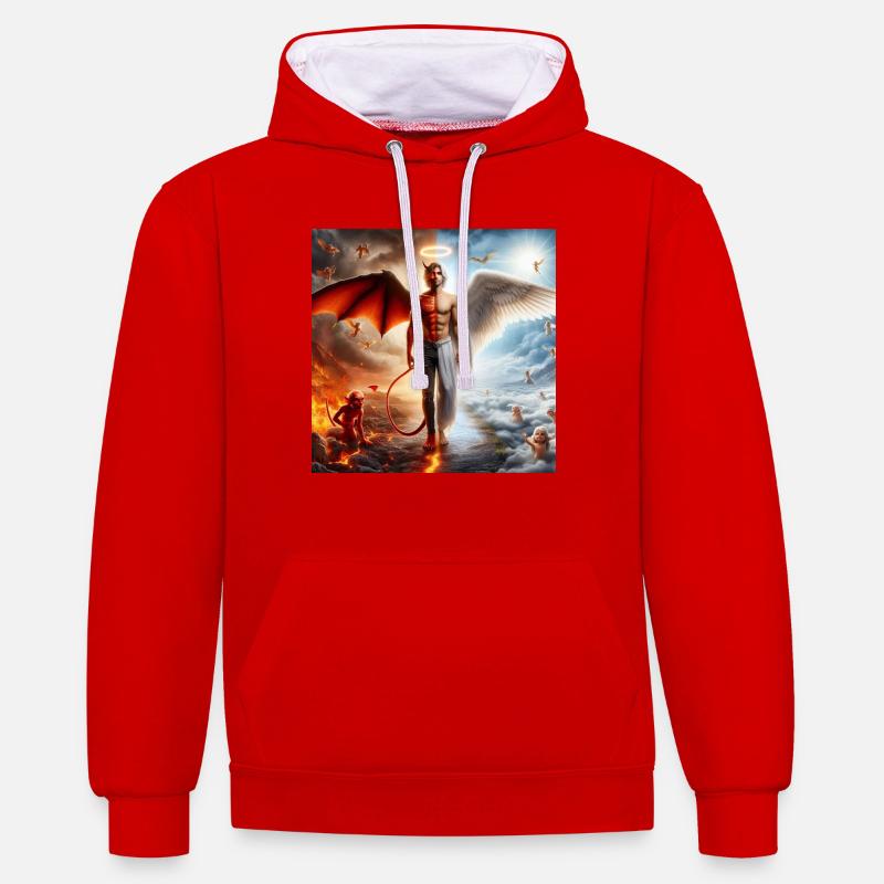 Dualité Céleste et Infernale - Sweat à capuche contrasté - rouge/blanc