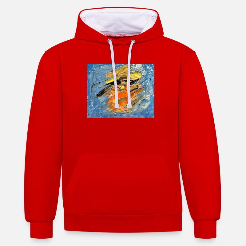 Tourbillon bleu orange - Sweat à capuche contrasté - rouge/blanc