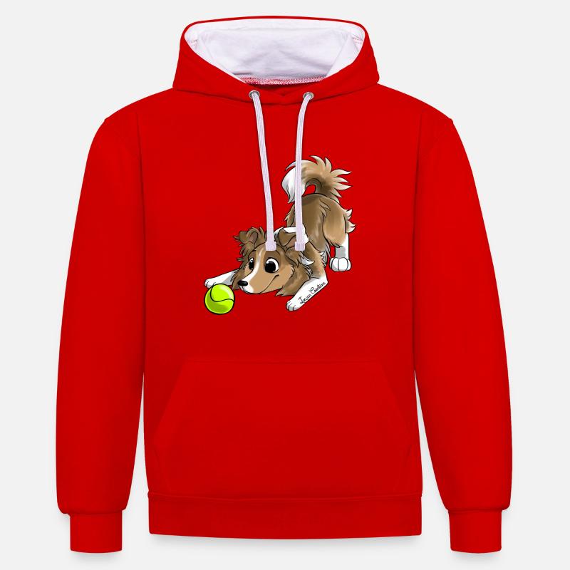 Le plus mignon Shetland - Sweat à capuche contrasté - rouge/blanc