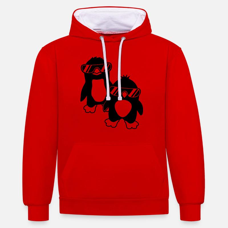 Crew Penguins 2 Amis - Sweat à capuche contrasté - rouge/blanc