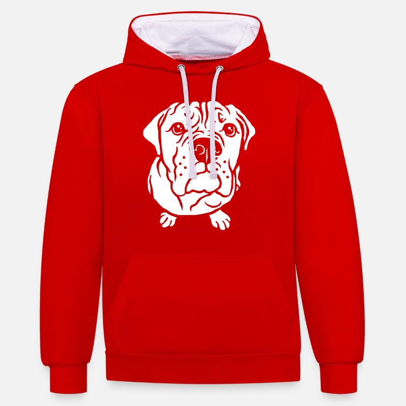 Mendicité du bouledogue - Sweat à capuche contrasté - rouge/blanc