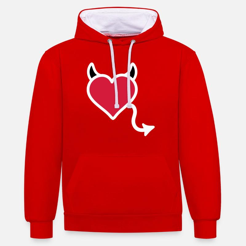Teufel Teufelchen Herz - Kontrast-Hoodie - Rot/Weiß