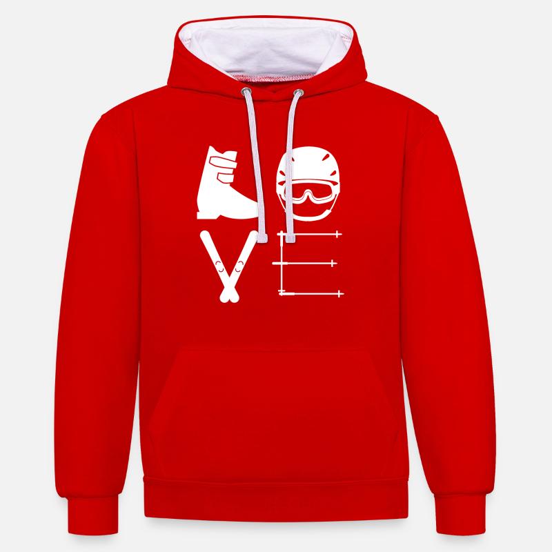 ski amour - Sweat à capuche contrasté - rouge/blanc
