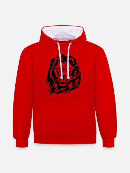 Angry Lion - Contrast hoodie - red/white