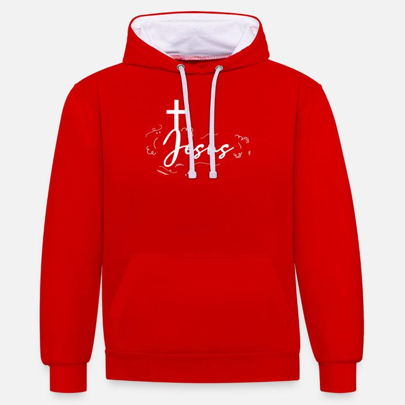 Croix de Jésus Yeshua - Sweat à capuche contrasté - rouge/blanc