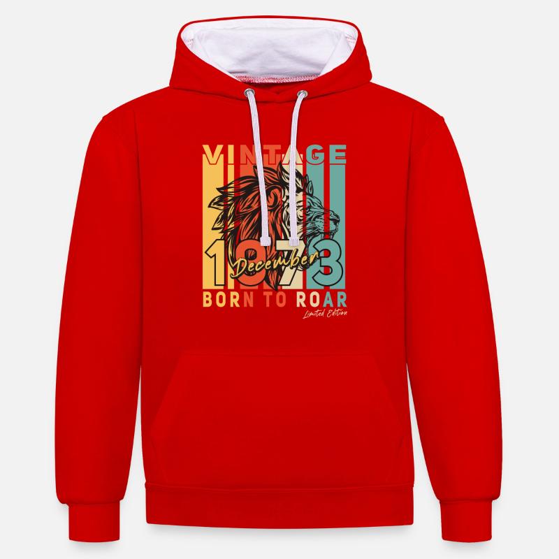 Décembre 1973 Retro Gift Lion - Sweat à capuche contrasté - rouge/blanc