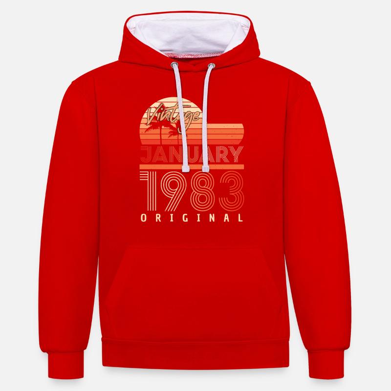 Né janvier 1983 Millésime - Sweat à capuche contrasté - rouge/blanc