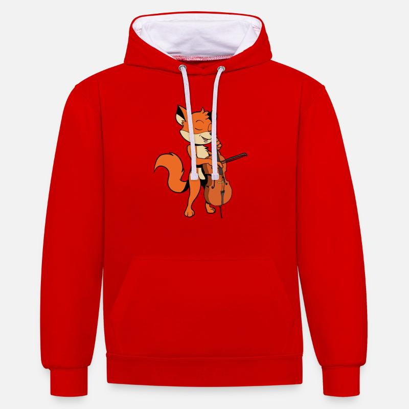 Comic Fuchs joue du violoncelle - Sweat à capuche contrasté - rouge/blanc