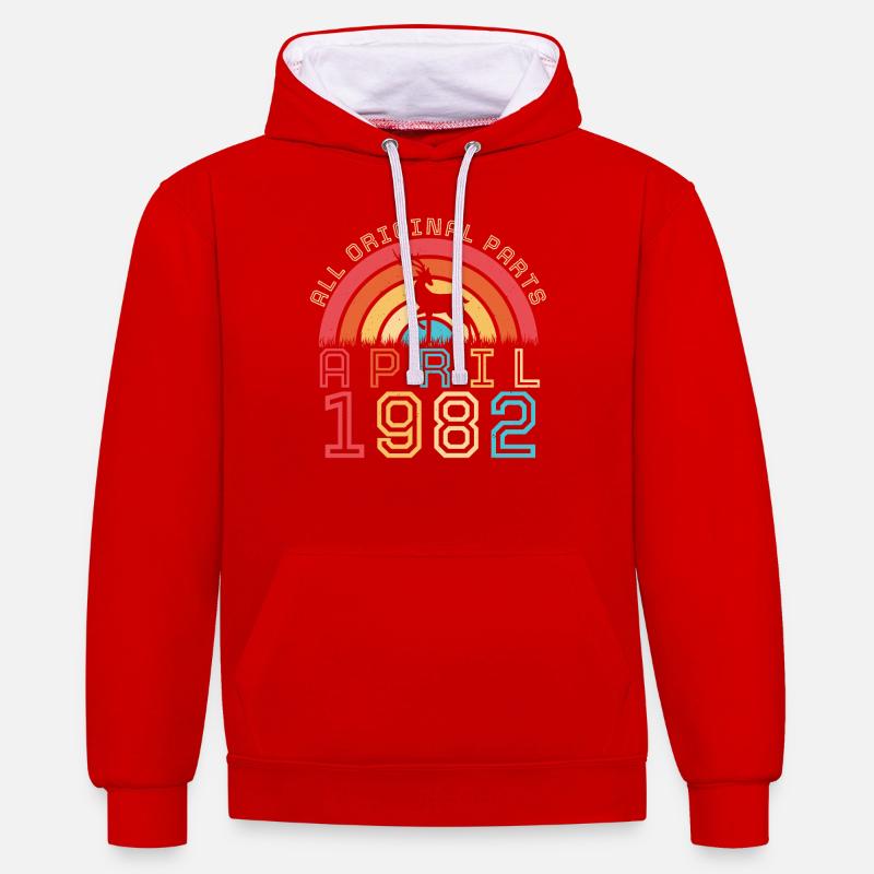 1982 40 avril anniversaire - Sweat à capuche contrasté - rouge/blanc