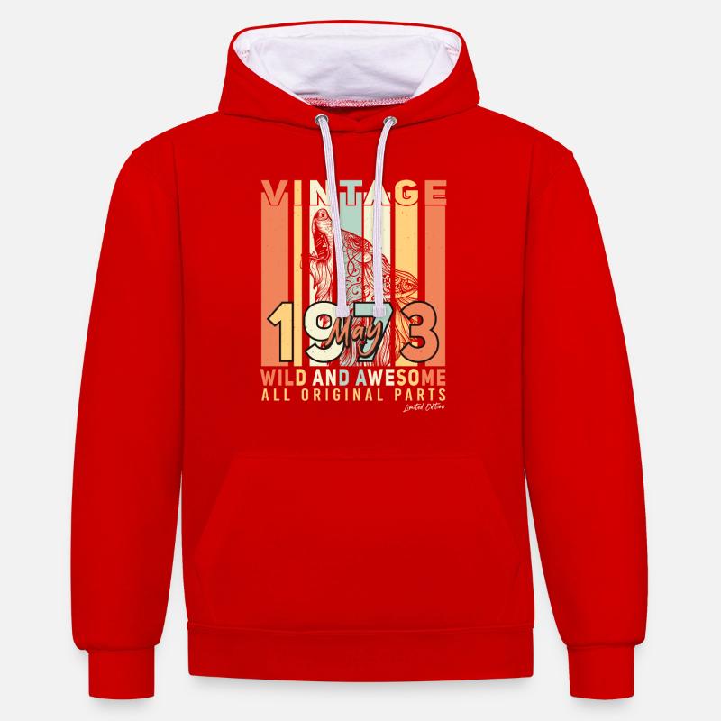 Salutations d’anniversaire mai 1973 - Sweat à capuche contrasté - rouge/blanc