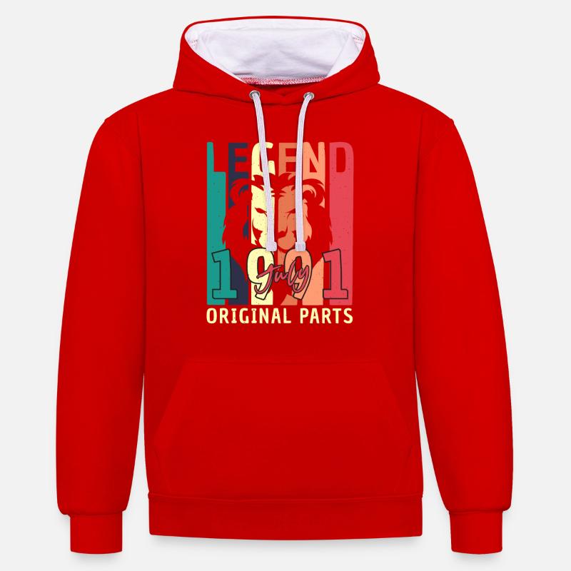 Année de construction 1991 en juillet - Sweat à capuche contrasté - rouge/blanc