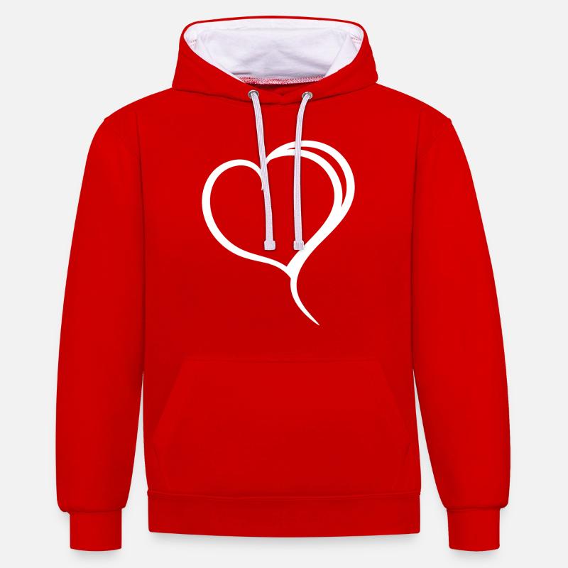Cœur Blanc Simple - Sweat à capuche contrasté - rouge/blanc