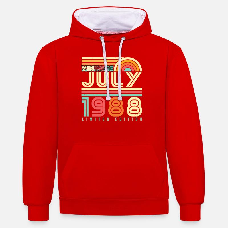 Né en juillet 1988 - Sweat à capuche contrasté - rouge/blanc