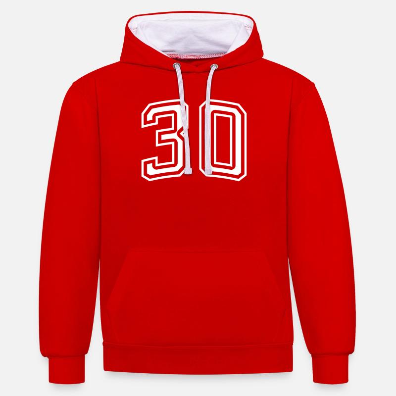 Numéro 30 en blanc - Sweat à capuche contrasté - rouge/blanc