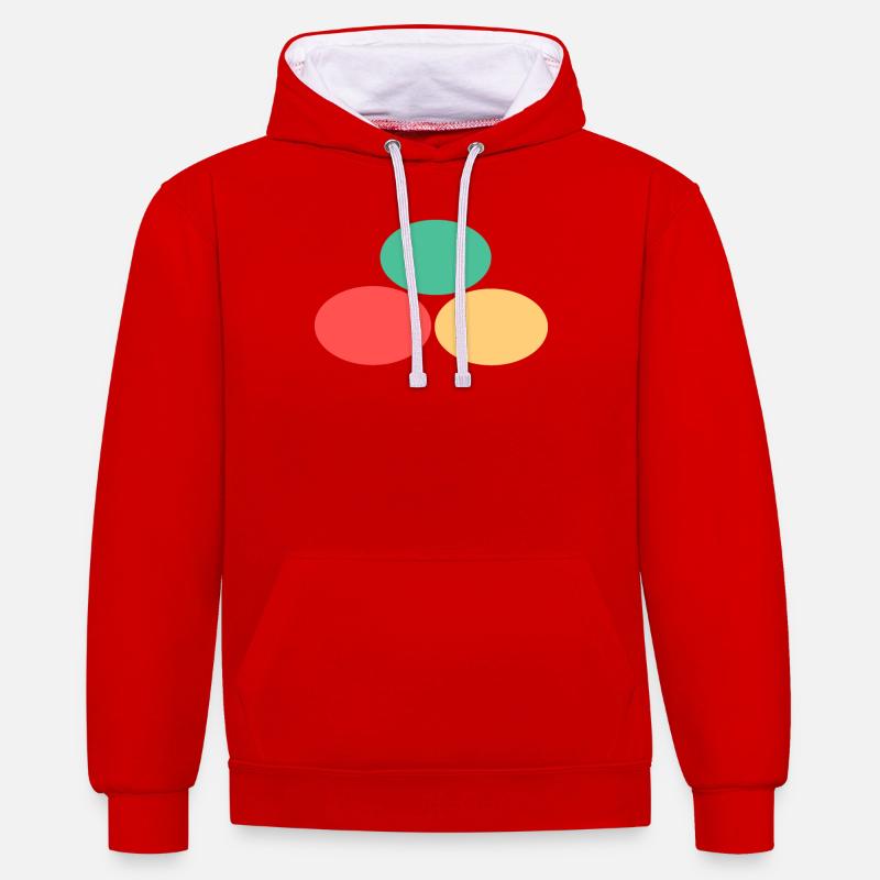 Trois points- Vert- Rouge- Jaune - Sweat à capuche contrasté - rouge/blanc
