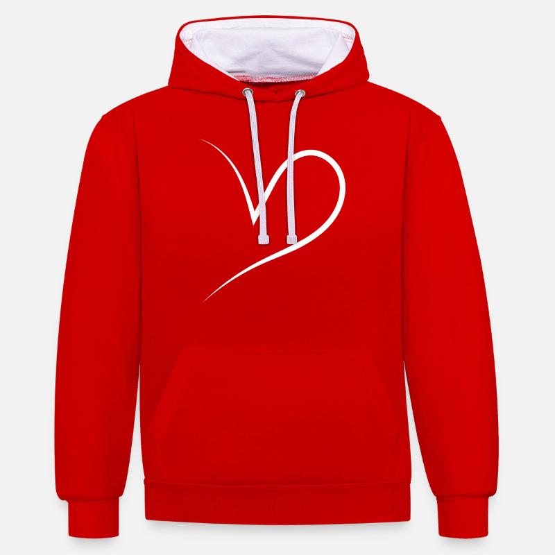 Demi-cœur blanc - Sweat à capuche contrasté - rouge/blanc