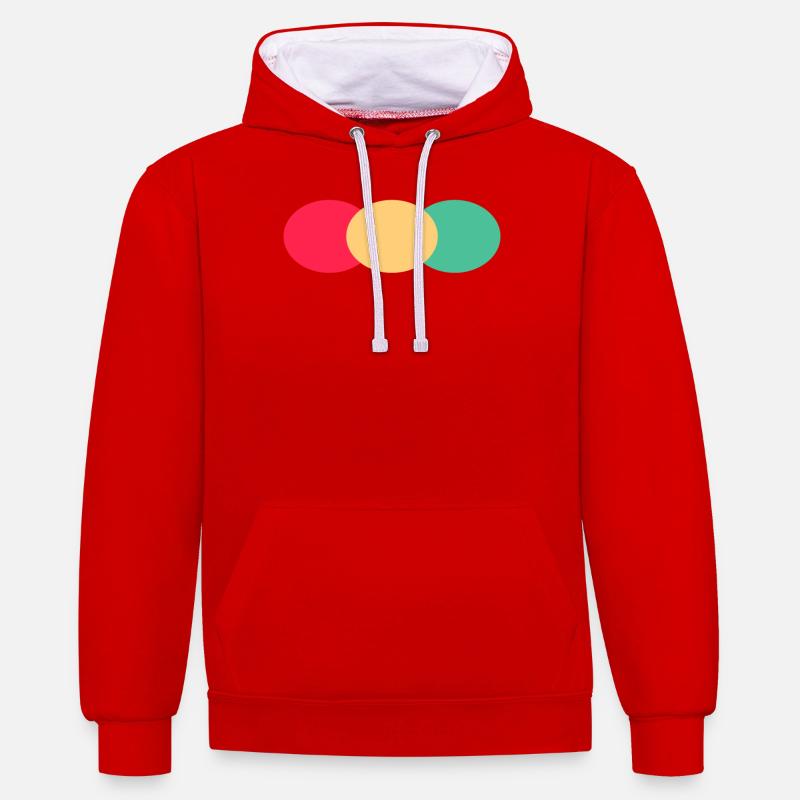 Trois ovales - Vert - Rouge - Jaune - Sweat à capuche contrasté - rouge/blanc