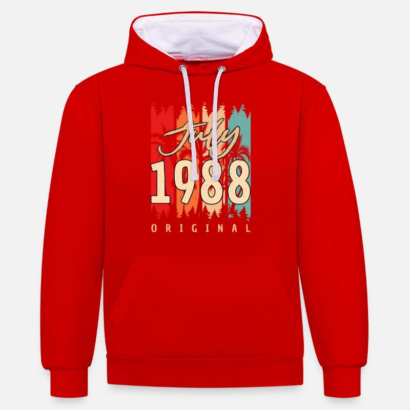 Juillet 1988 Idée cadeau - Sweat à capuche contrasté - rouge/blanc