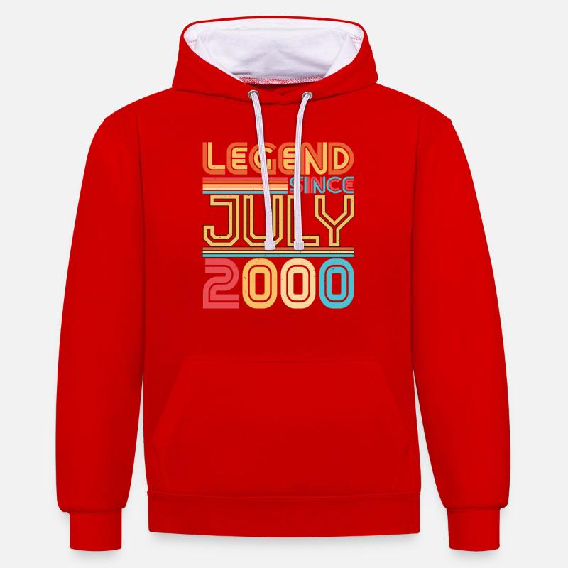Mois de naissance Juillet 2000 - Sweat à capuche contrasté - rouge/blanc