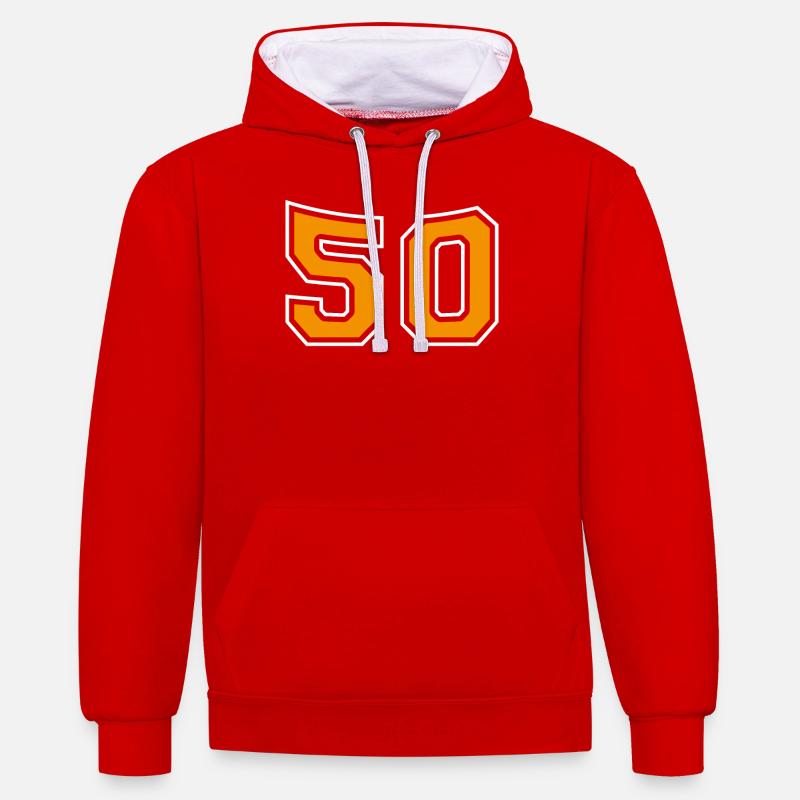 Numéro 50 Orange - Sweat à capuche contrasté - rouge/blanc