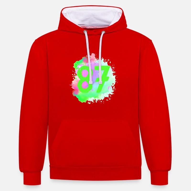 87 Nombre d’objets blob - Sweat à capuche contrasté - rouge/blanc