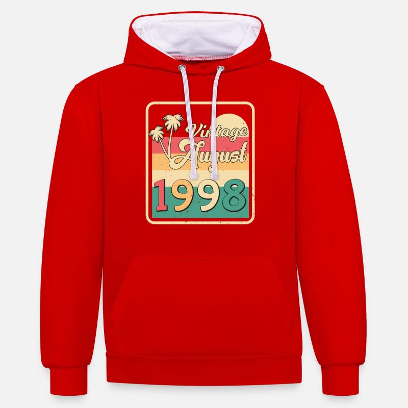 1998 Août Rétro - Sweat à capuche contrasté - rouge/blanc
