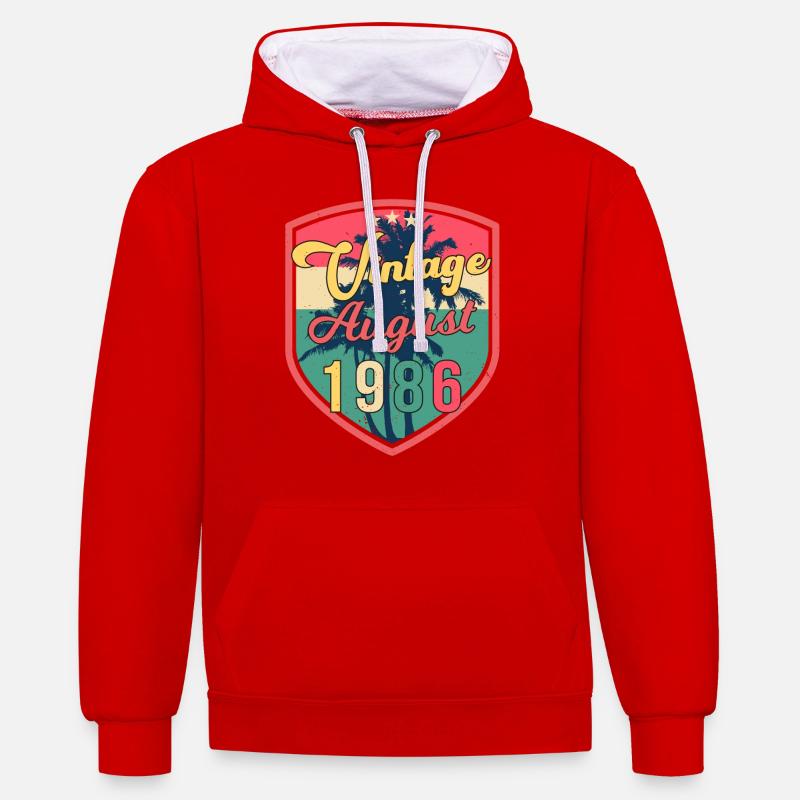 Août 1986 Idée cadeau - Sweat à capuche contrasté - rouge/blanc