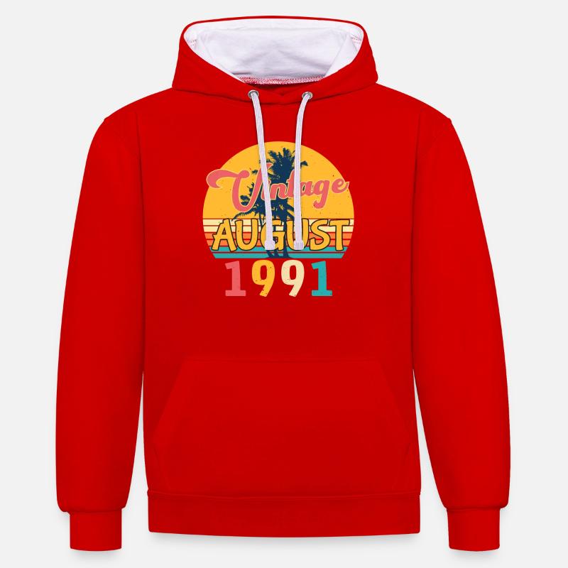 Idée cadeau août 1991 - Sweat à capuche contrasté - rouge/blanc