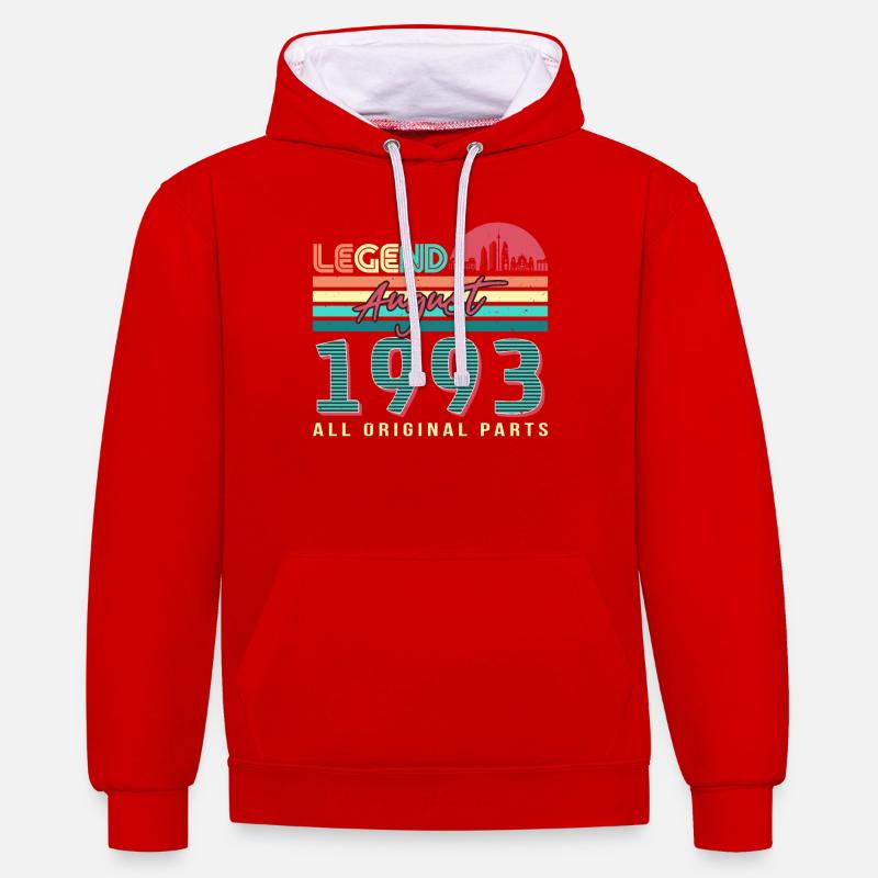 Né en août 1993 - Sweat à capuche contrasté - rouge/blanc