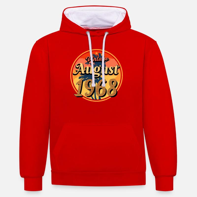 Rétro 1968 Août - Sweat à capuche contrasté - rouge/blanc