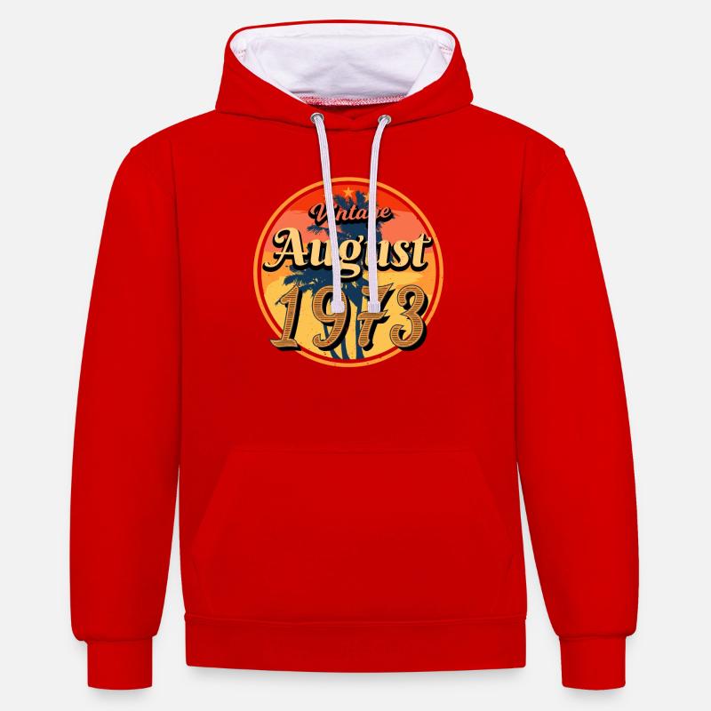 Rétro 1973 Août - Sweat à capuche contrasté - rouge/blanc
