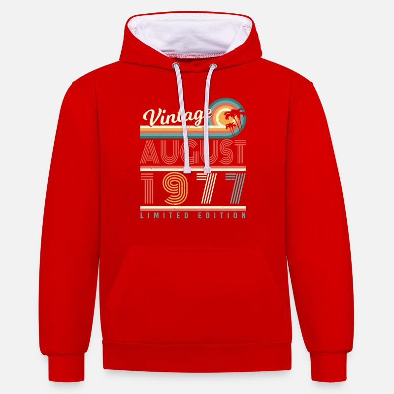 Salutations d’anniversaire 1977 Août - Sweat à capuche contrasté - rouge/blanc