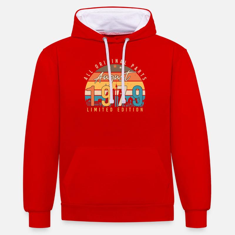 Août 1979 Salutations d’anniversaire - Sweat à capuche contrasté - rouge/blanc