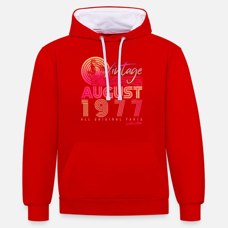 Rétro 1977 en août - Sweat à capuche contrasté - rouge/blanc