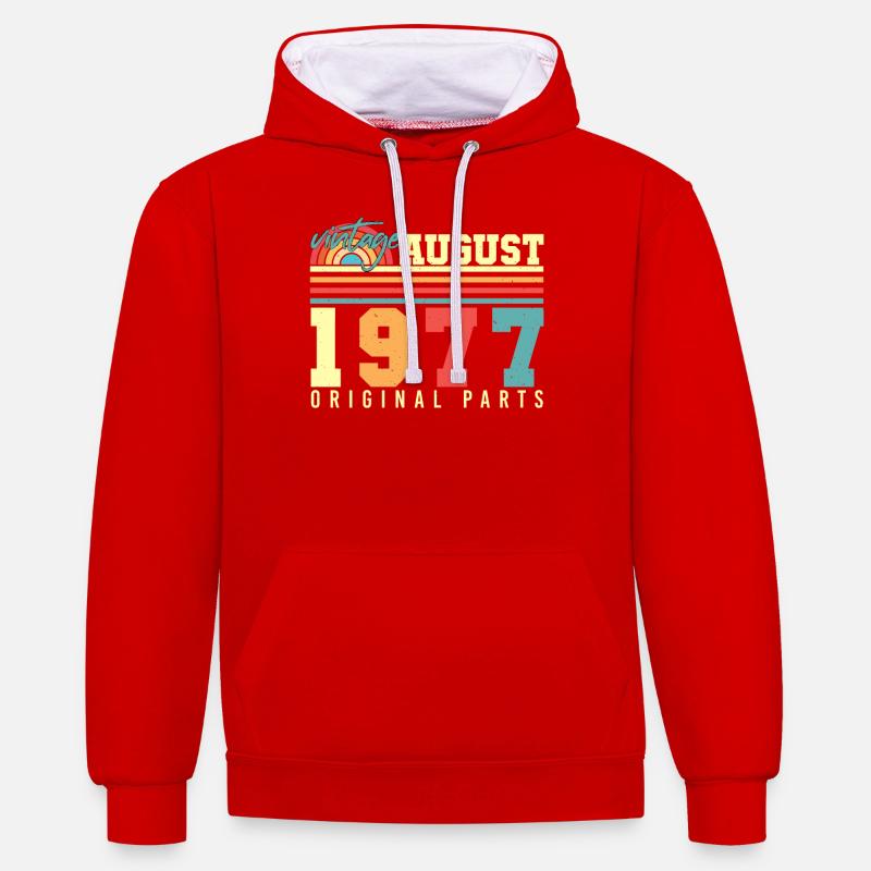 Millésime d’août 1977 - Sweat à capuche contrasté - rouge/blanc