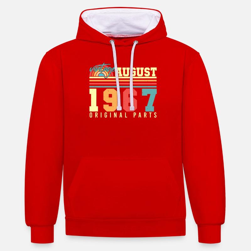 1967 En août Rétro - Sweat à capuche contrasté - rouge/blanc