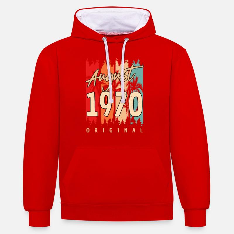 Millésime d’août 1970 - Sweat à capuche contrasté - rouge/blanc