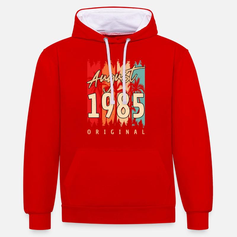 Idée cadeau pour août 1985 - Sweat à capuche contrasté - rouge/blanc