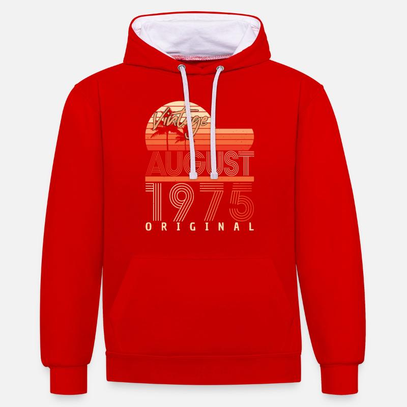 Rétro 1975 Août - Sweat à capuche contrasté - rouge/blanc