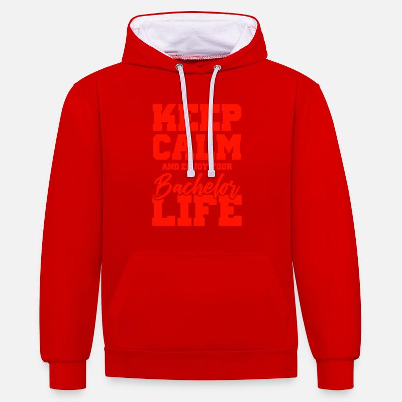 garder le calme célibataire - Sweat à capuche contrasté - rouge/blanc
