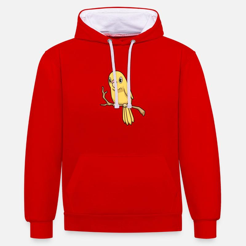 Perruche jaune kawaii - Sweat à capuche contrasté - rouge/blanc
