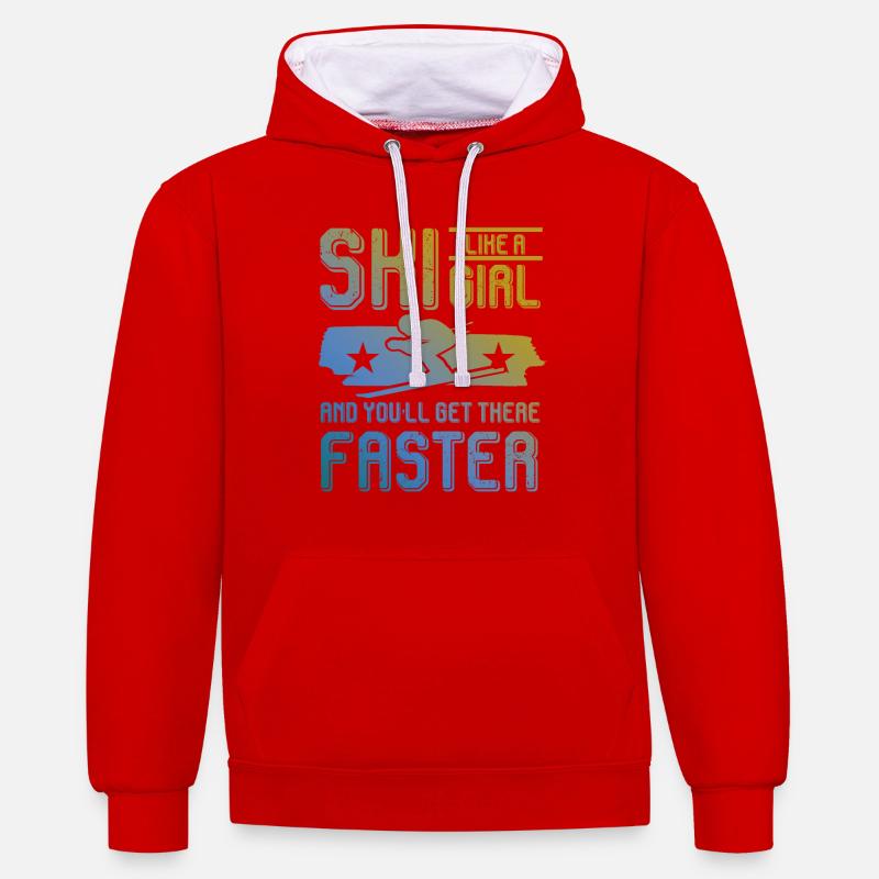 Ski filles - Sweat à capuche contrasté - rouge/blanc