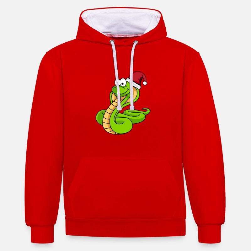 Snake Cobra Comic Noël - Sweat à capuche contrasté - rouge/blanc