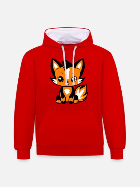 Fuchs Tier Baby - Kontrast-Hoodie - Rot/Weiß