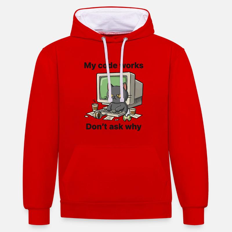 Mein Code funktioniert Frag nicht warum - Kontrast-Hoodie - Rot/Weiß