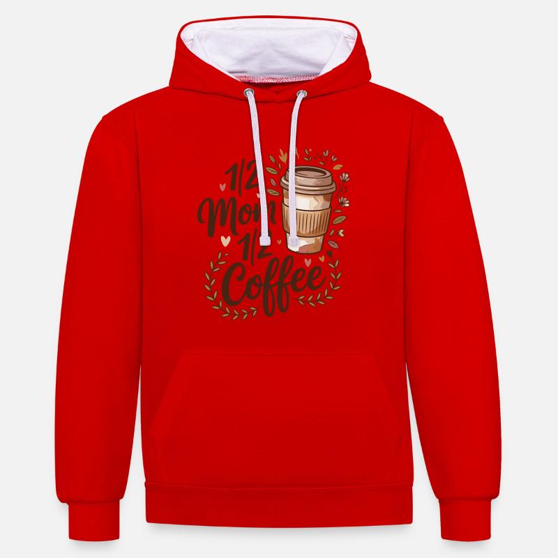Mutter Koffein Halb Mama Halb Kaffee - Kontrast-Hoodie - Rot/Weiß