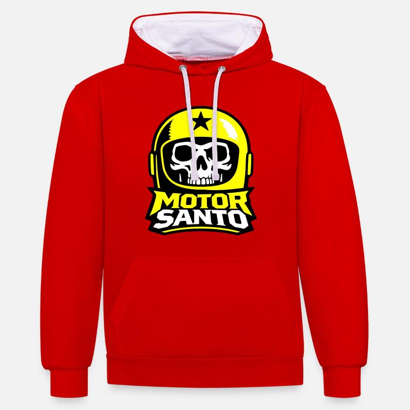 Motor Santo Schädel Logo - Kontrast-Hoodie - Rot/Weiß