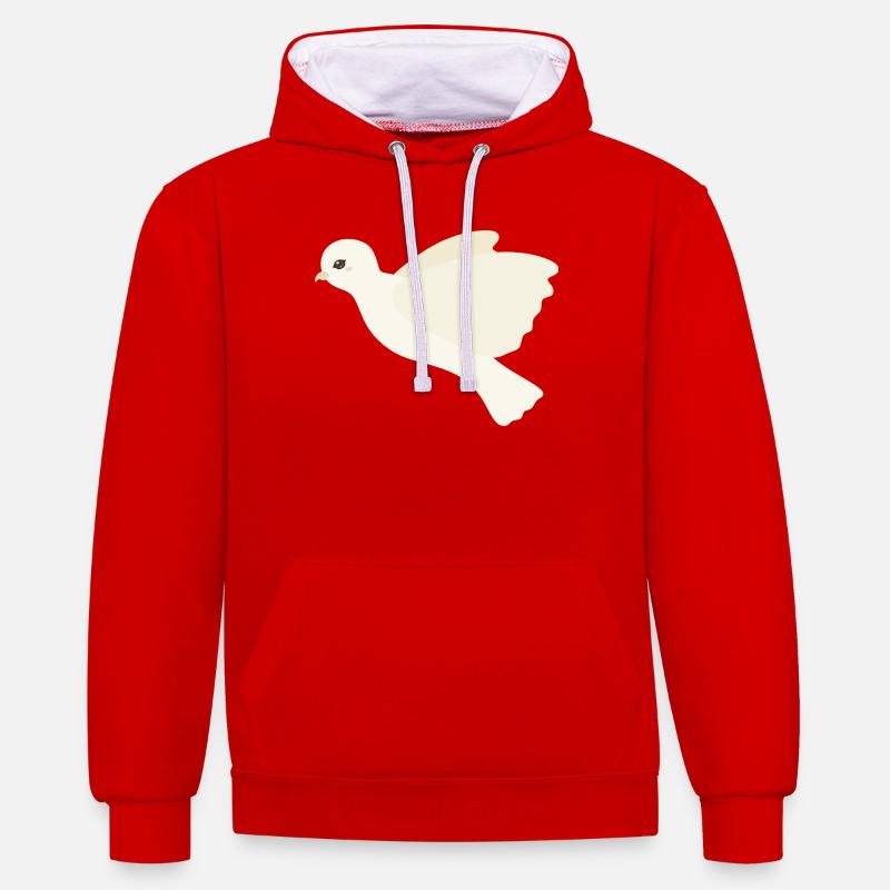 Colombe d’ivoire en vol - Sweat à capuche contrasté - rouge/blanc