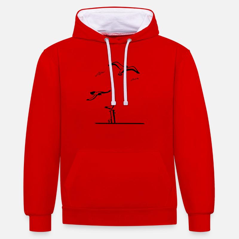 plus goélands - Sweat à capuche contrasté - rouge/blanc