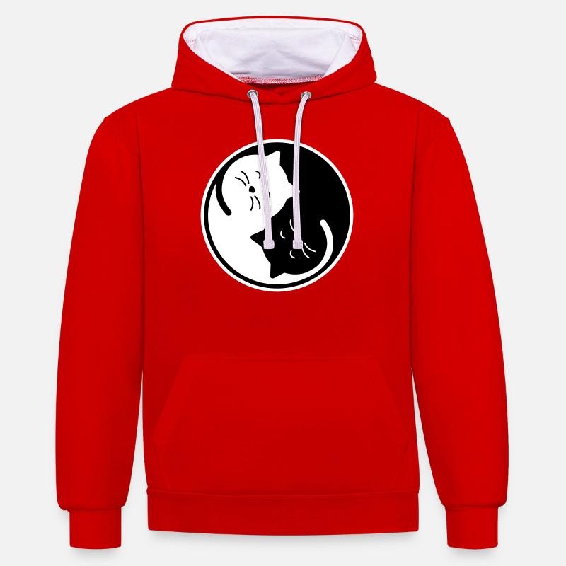 chat - Sweat à capuche contrasté - rouge/blanc